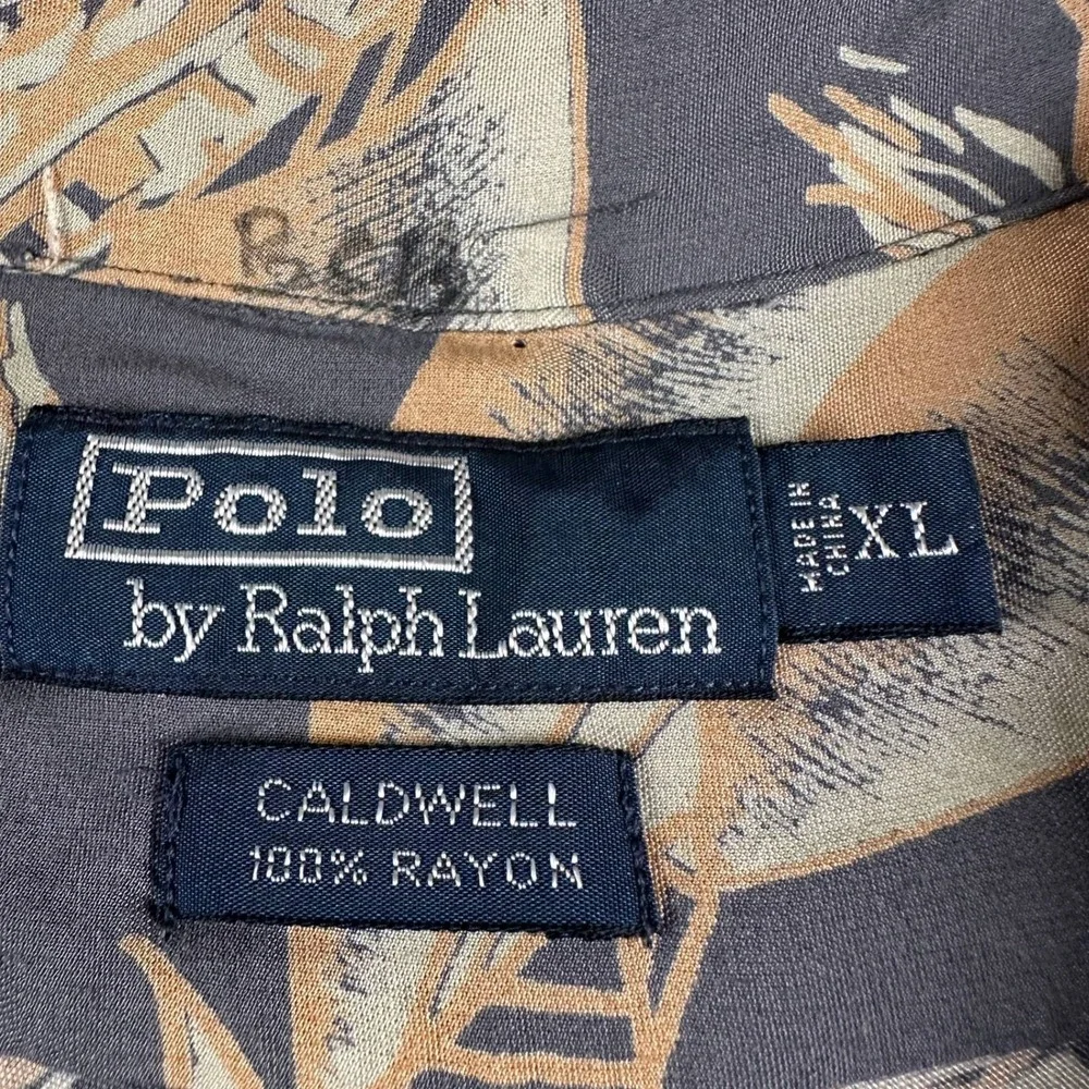 Vtg Polo Ralph Lauren Caldwell Shirt Mens XL Gray Rayon Sailboat Loop Collar 90s